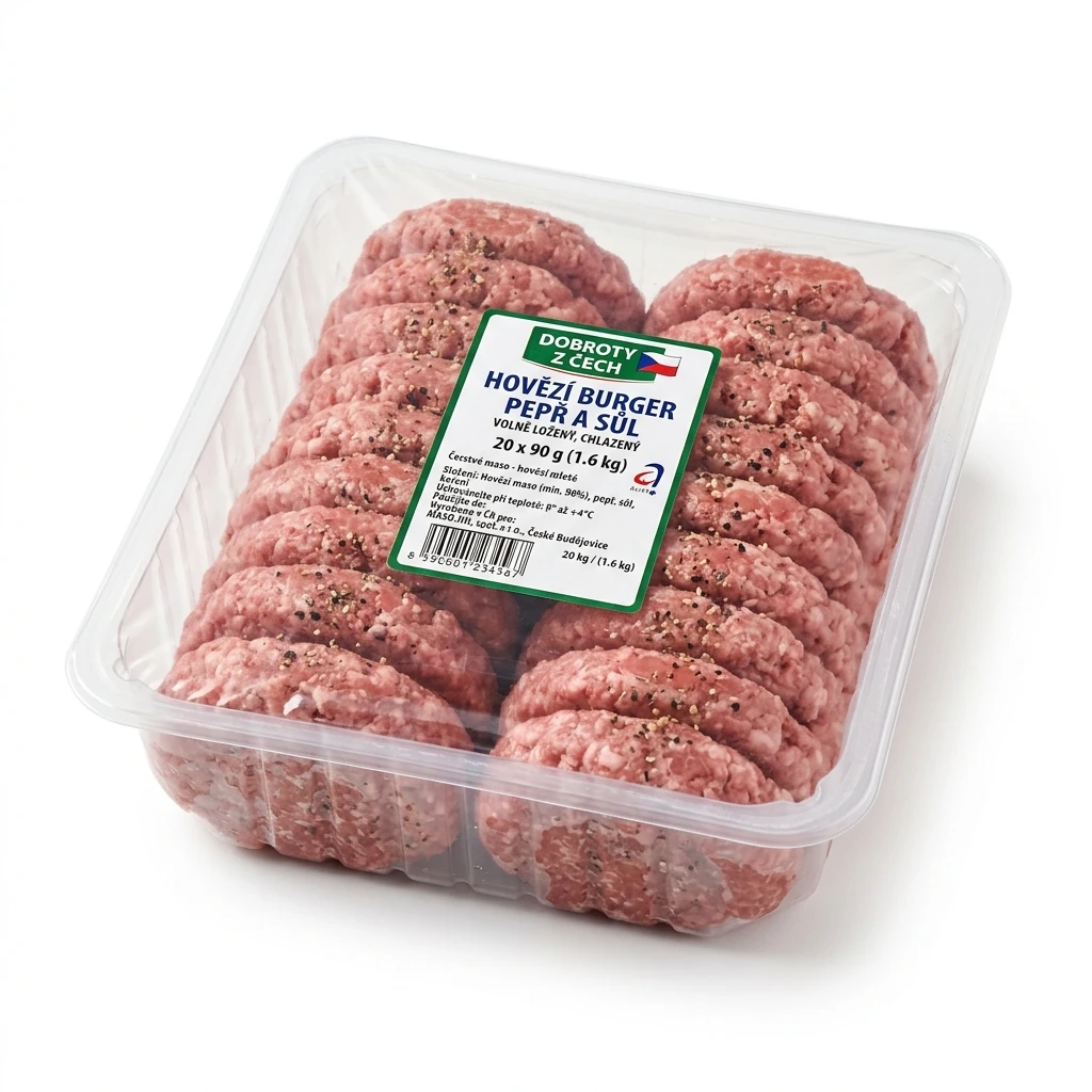 Hovězí burger pepř a sůl volně ložený chlaz. 20 x 90 g