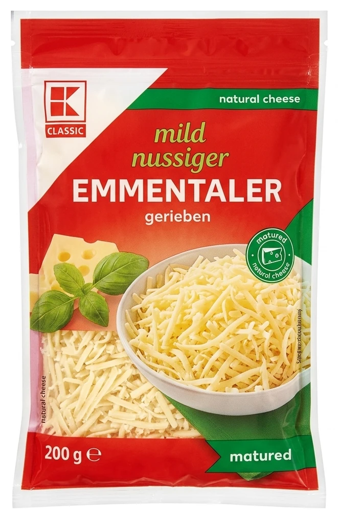K-Classic Ementál přírodní sýr zrající strouhaný