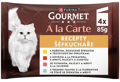 Gourmet A la Carte kapsičky pro kočky kuře, hovězí, pstruh, treska 4x85g