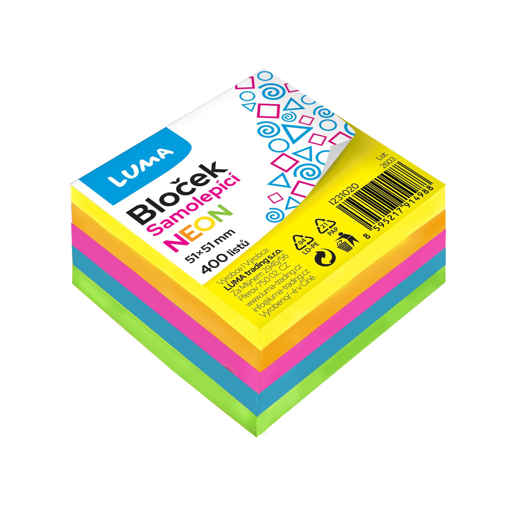 Luma Bloček samolepící 51 x 51mm 400l NEON