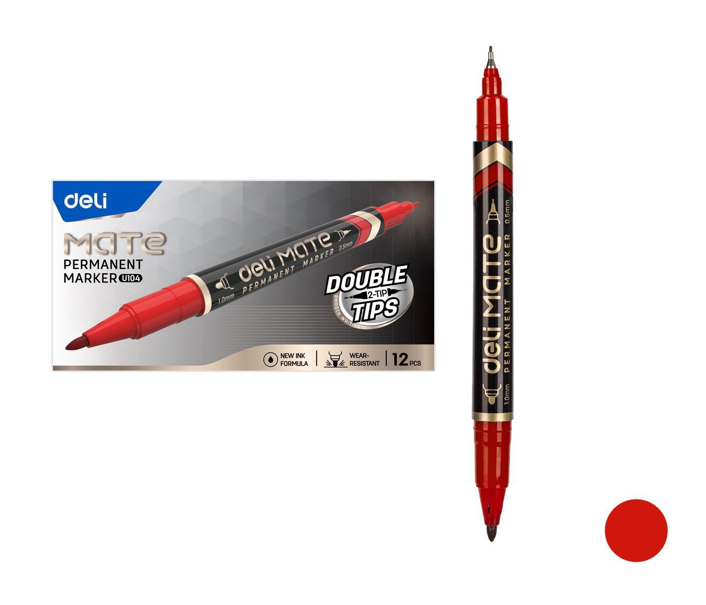 Deli Popisovač EU10440 červený oboustranný permanent (3616)