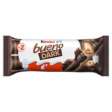 Kinder Bueno Dark oplatka s mléčno-lískoořechovou náplní politá hořkou čokoládou 2 ks 43g