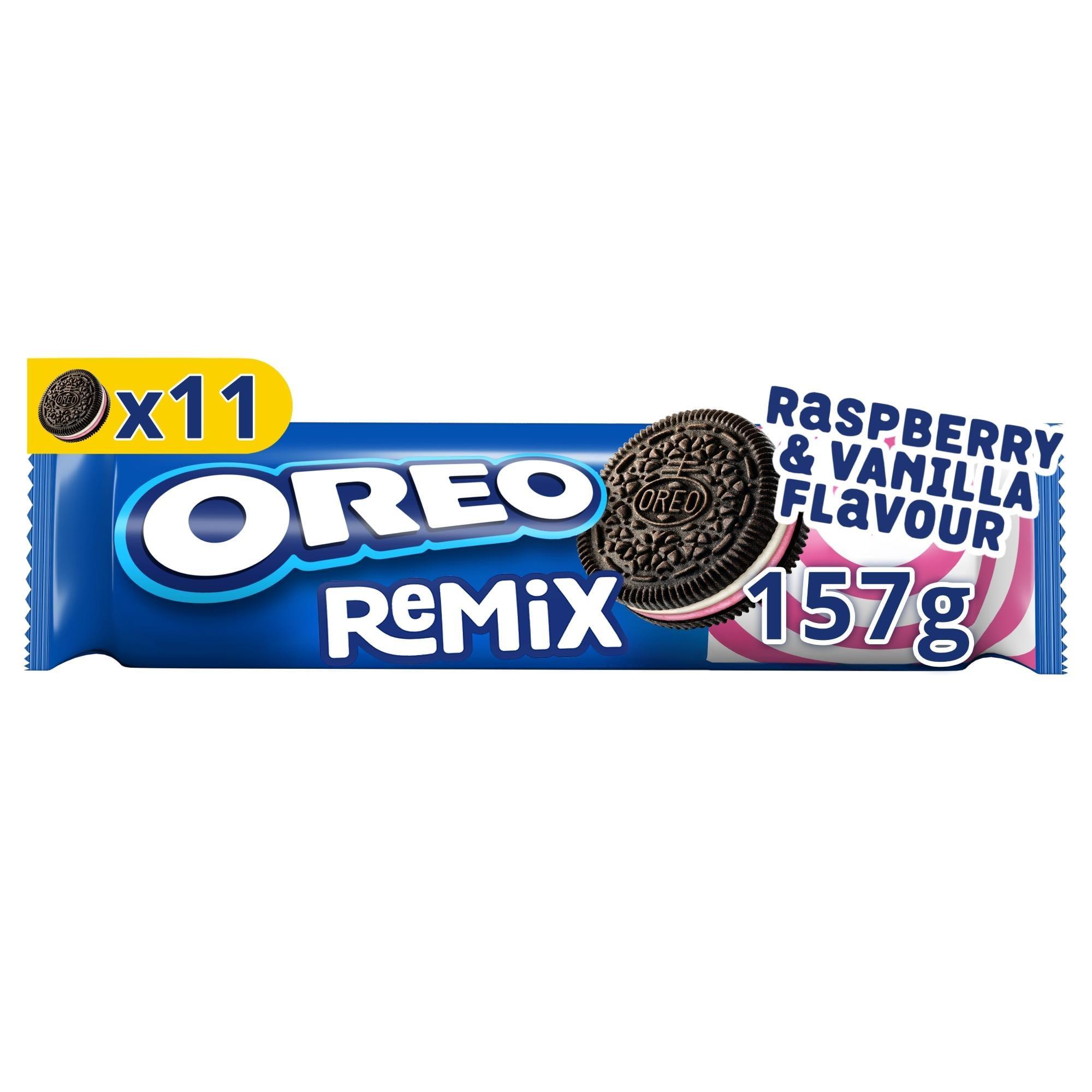 Oreo Remix Sušenky kakaové s náplní s vanilkovou a malinovou příchutí