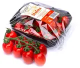 Čerstvě utrženo Rajčata cherry červená srdcovitá na stonku "Strabena", balení