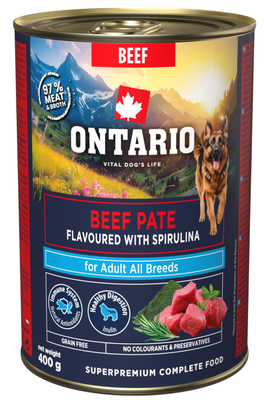 Ontario Konzerva Adult hovězí pate s příchutí spiruliny pro psy