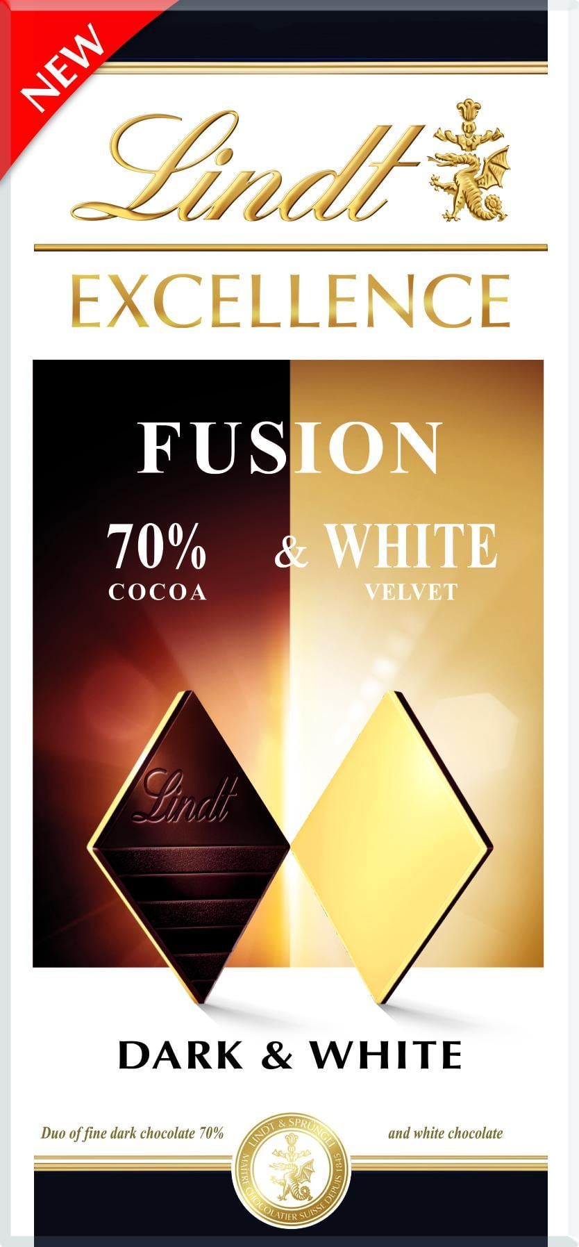 Lindt EXCELLENCE Extra hořká čokoláda a bílá čokoláda