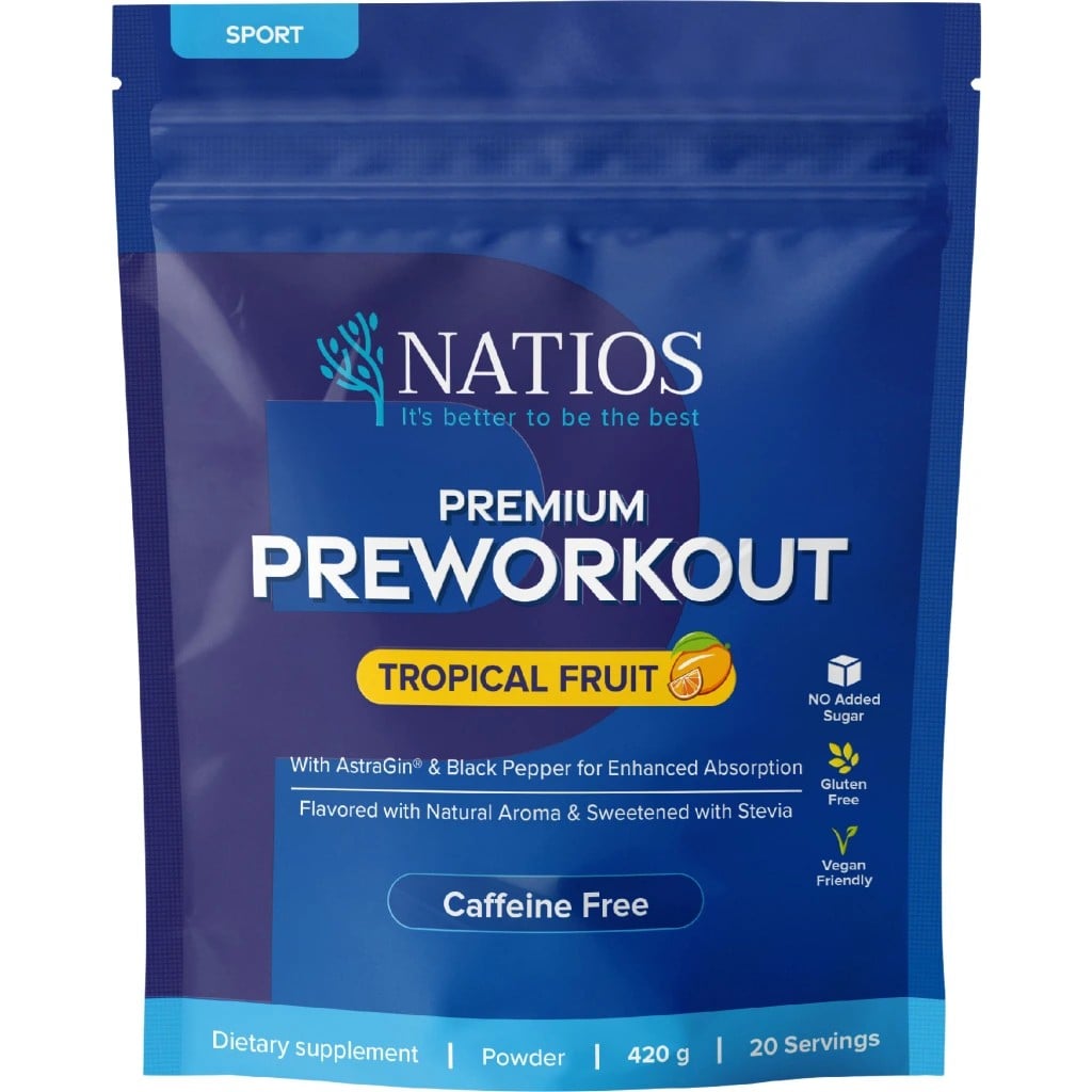 NATIOS Premium Preworkout bez kof.Trop.ovoce 420g