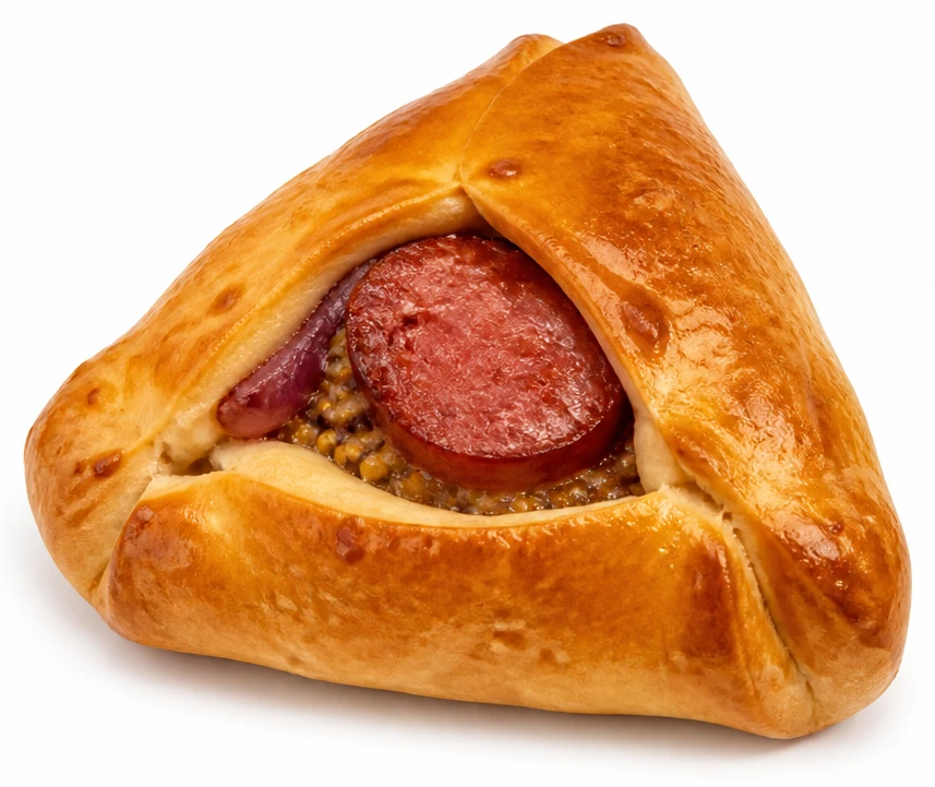 Louhovaná taštička s klobásou a hořčicí