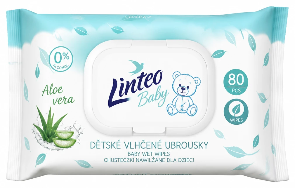 Dětské vlhčené ubrousky Aloe Vera Linteo Baby