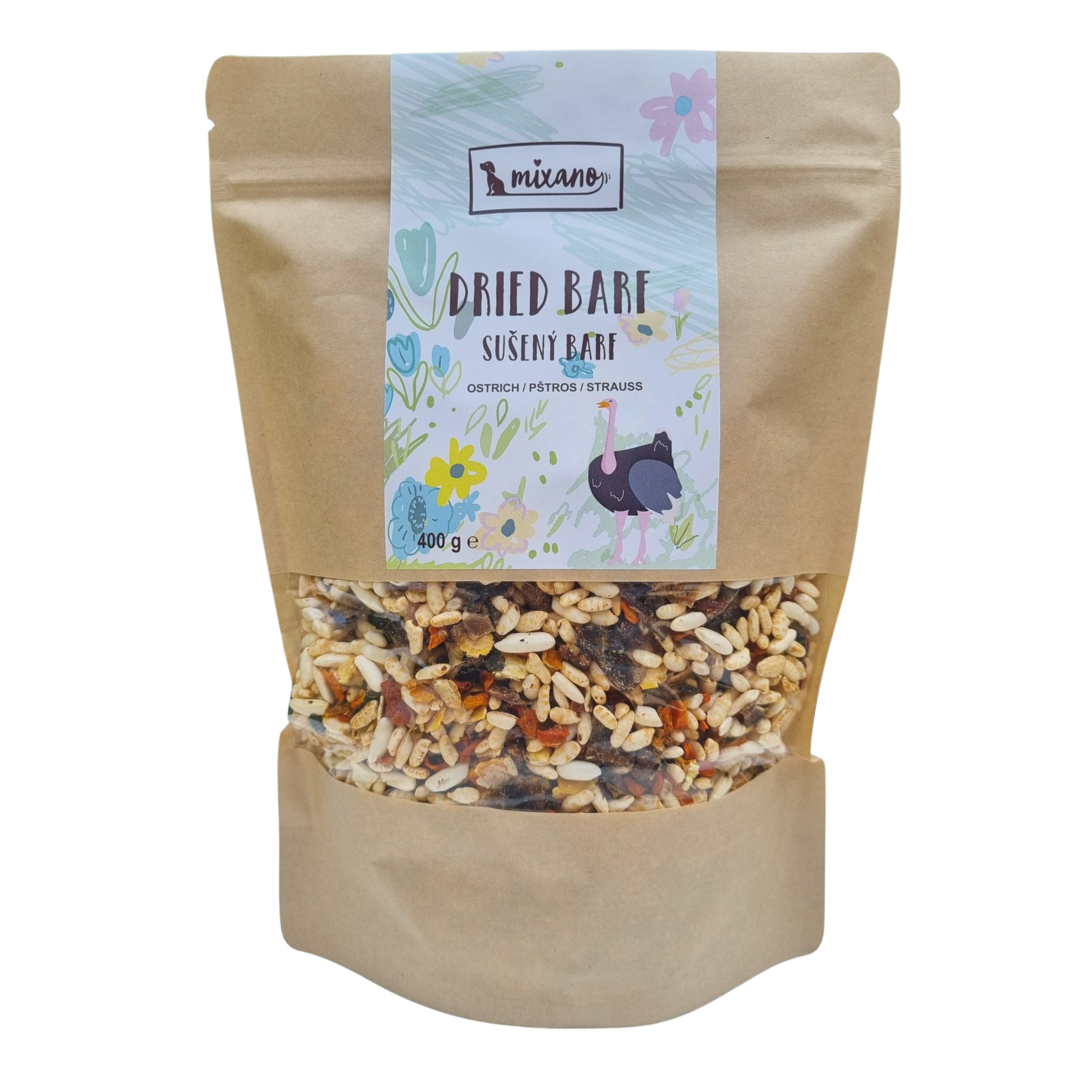Mixáno pštrosí barf sušený 400g