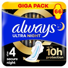 Always, Ultra Secure Night (Velikost 4) Hygienické Vložky, Křidélka x 66, Vložky